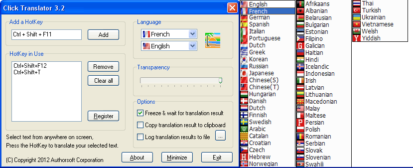 Screenshot of Click Translator